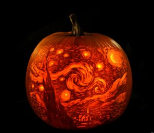 intricate, amazing, pumpkin, carving, art, Van gogh, halloween, pumpkin , carving
